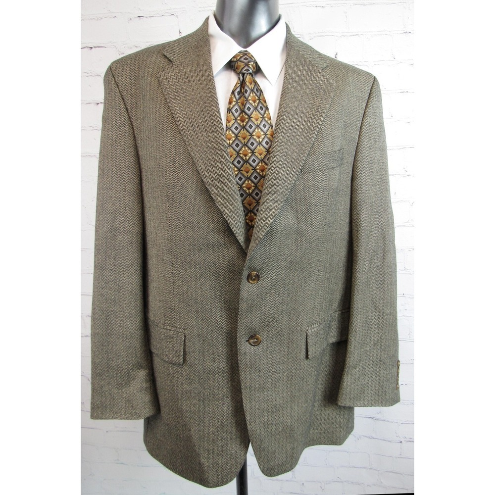 Men's Chaps Ralph Lauren Sport Coat Brown Herringbone Wool Tweed Size 44T